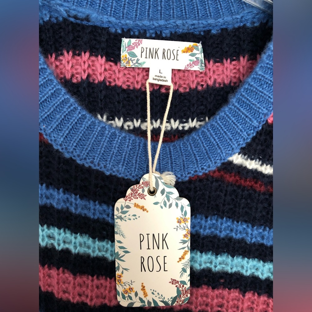 *SALE MUST GO* NWT Pink Rose multiple color striped sweater size L - Picture 3 of 5